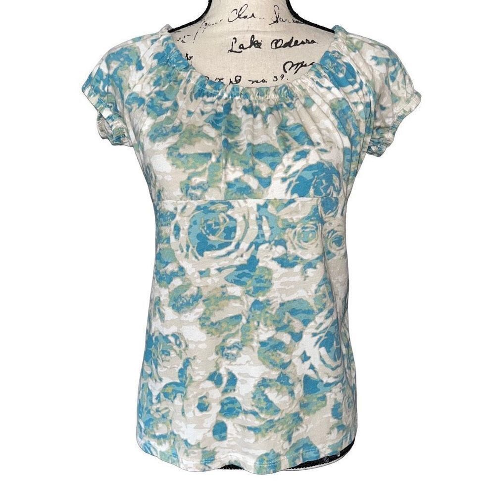 Axcess floral blue & off white blouse small